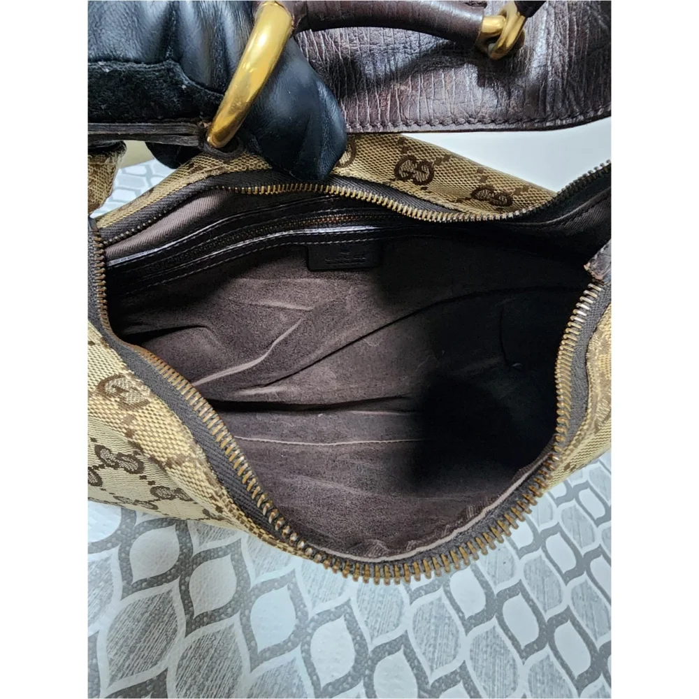 Gucci Beige/Ebony GG Canvas Medium Horsebit Hobo Bag
